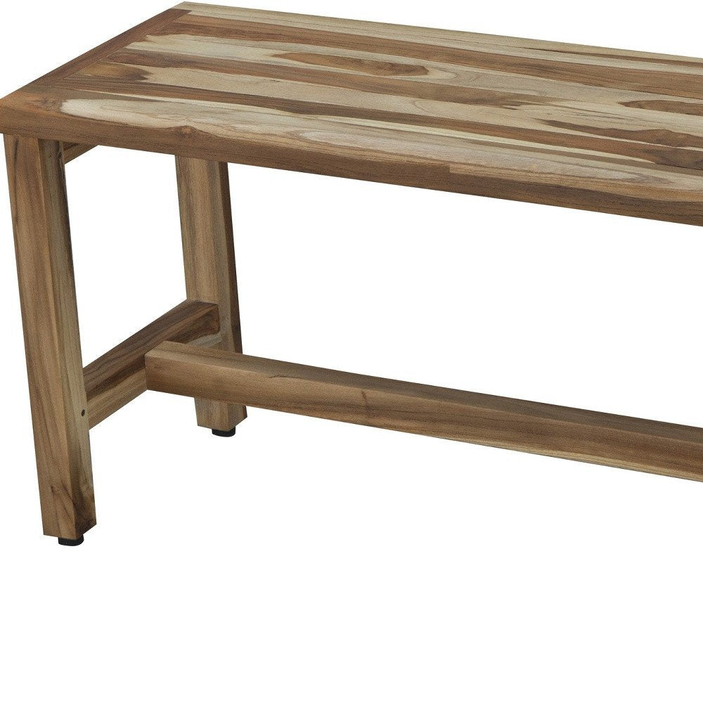 34" Natural Teak Rectangular Shower Bench With Shelf HomeRoots