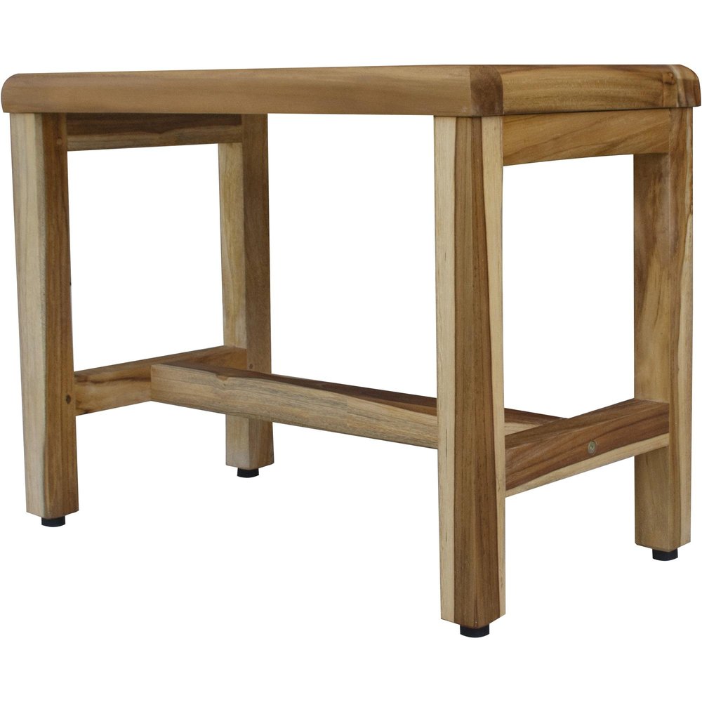 Compact Rectangular Teak Shower  Outdoor Bench With Shelf In Natural Finish HomeRoots