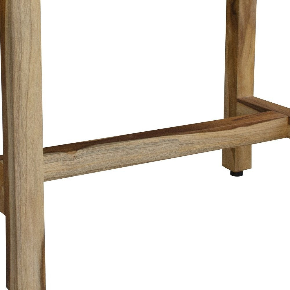 Compact Rectangular Teak Shower  Outdoor Bench With Shelf In Natural Finish HomeRoots