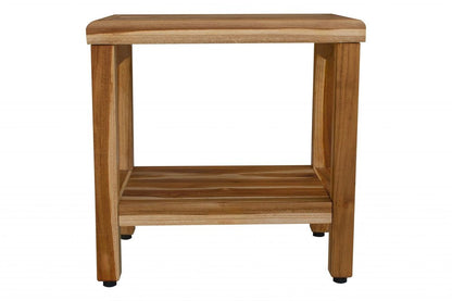 18" Contemporary Teak Shower Stool Or Bench With Shelf In Natural Finish HomeRoots