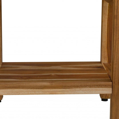 18" Contemporary Teak Shower Stool Or Bench With Shelf In Natural Finish HomeRoots