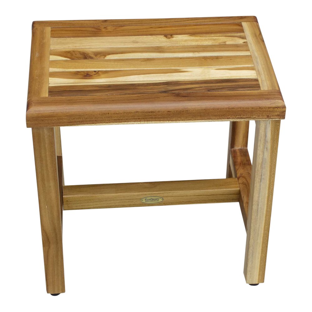 Compact Rectangular Teak Shower Or Outdoor Bench In Natural Finish HomeRoots