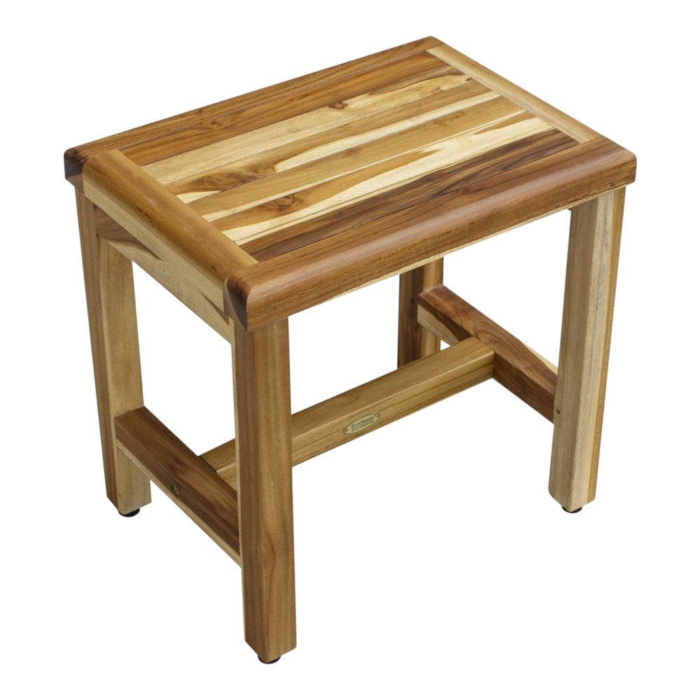 Compact Rectangular Teak Shower Or Outdoor Bench In Natural Finish HomeRoots