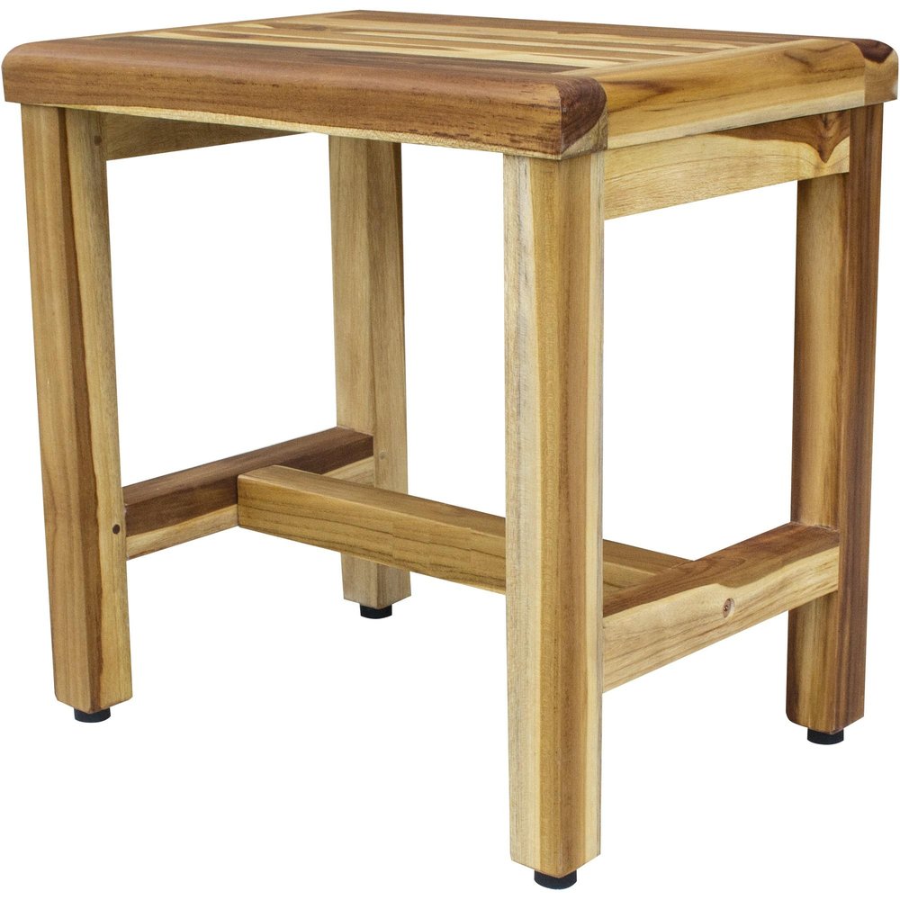 Compact Rectangular Teak Shower Or Outdoor Bench In Natural Finish HomeRoots