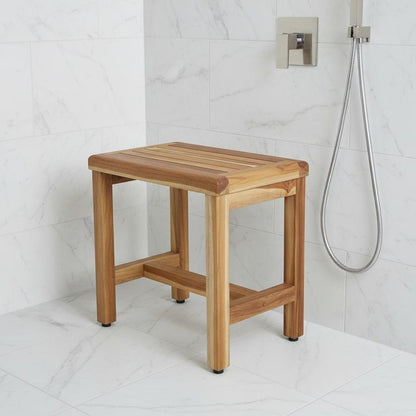 Compact Rectangular Teak Shower Or Outdoor Bench In Natural Finish HomeRoots