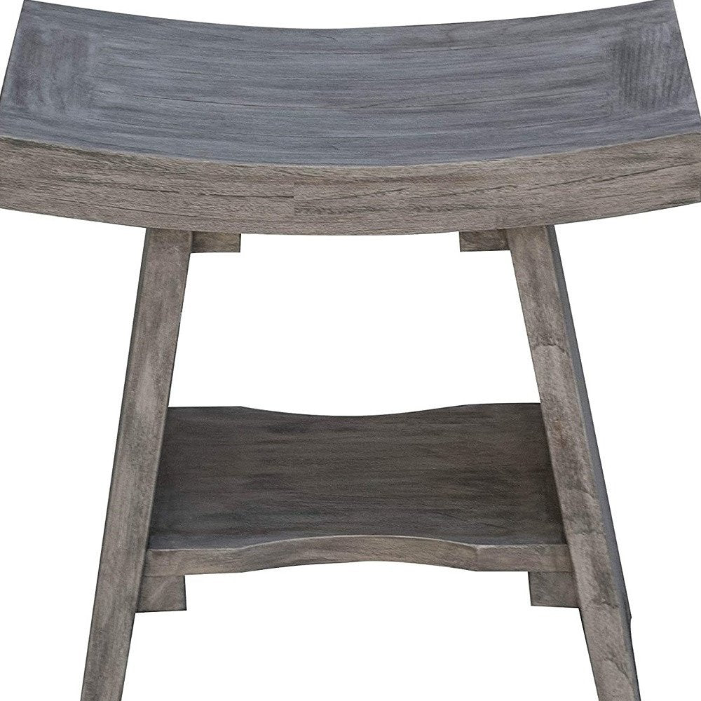 18" Gray Solid Wood Rectangular Shower Bench With Shelf HomeRoots