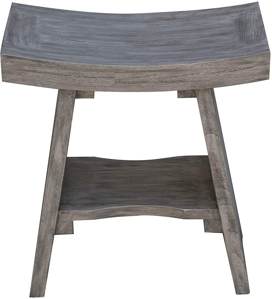18" Gray Solid Wood Rectangular Shower Bench With Shelf HomeRoots