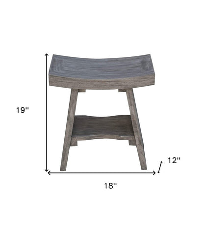 18" Gray Solid Wood Rectangular Shower Bench With Shelf HomeRoots