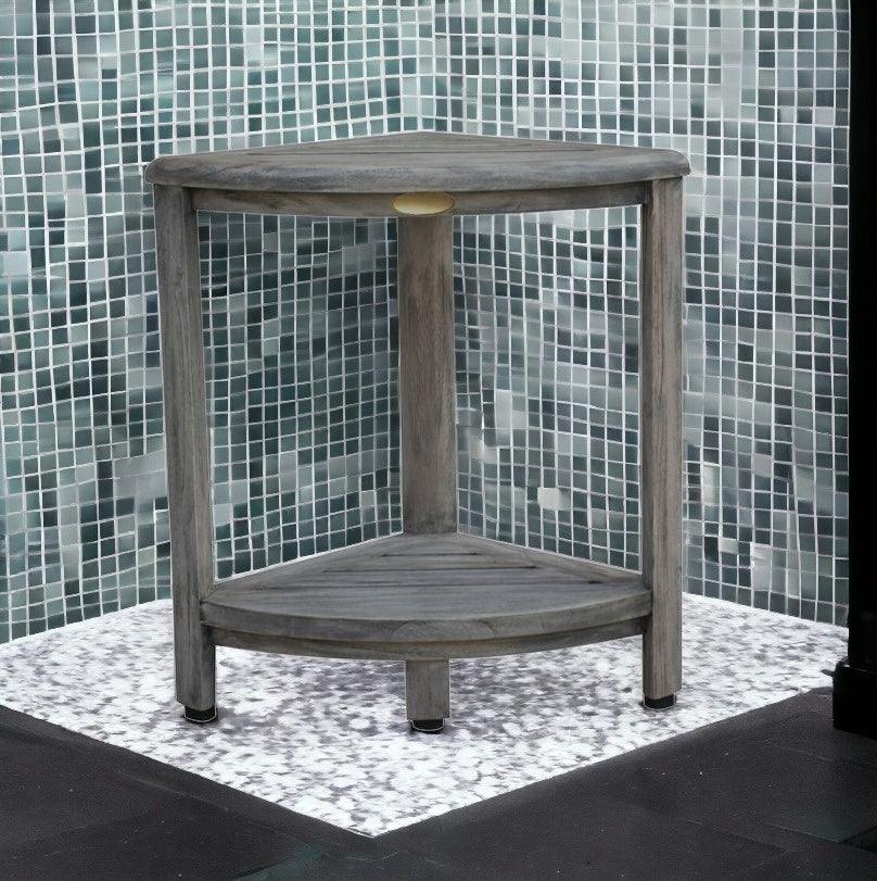 18" X 17" Antiqued Gray Teak Corner Shower Bench - FurniFindUSA