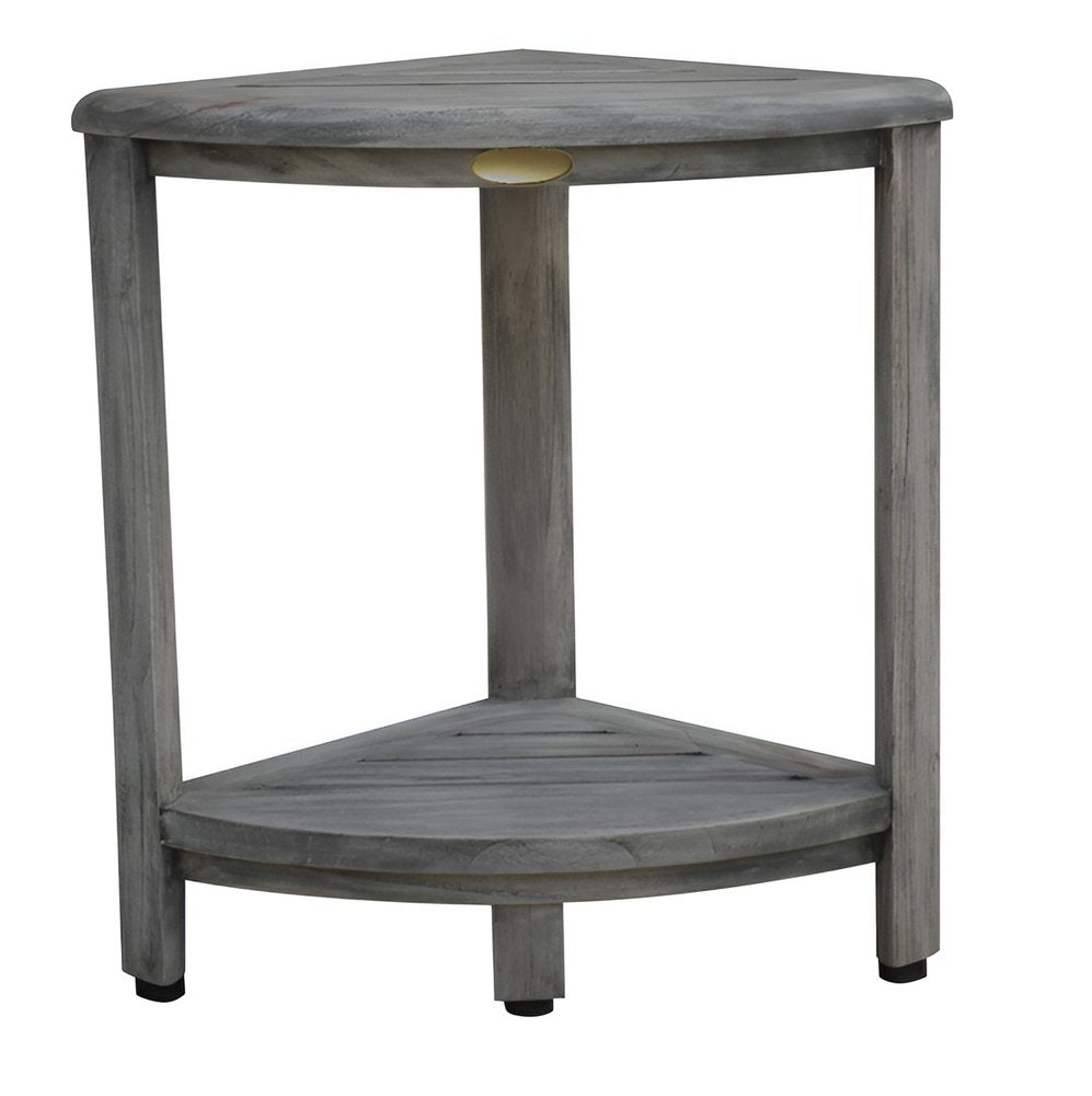 17" Gray Teak Corner Shower Bench With Shelf HomeRoots