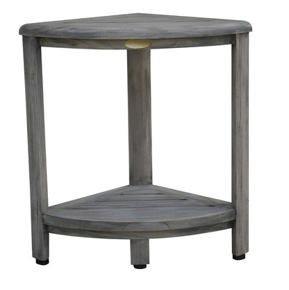 17" Gray Teak Corner Shower Bench With Shelf HomeRoots