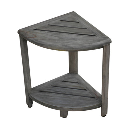 17" Gray Teak Corner Shower Bench With Shelf HomeRoots