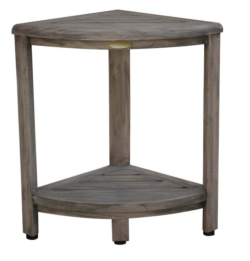17" Gray Teak Corner Shower Bench With Shelf HomeRoots
