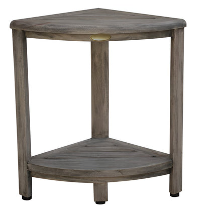 17" Gray Teak Corner Shower Bench With Shelf HomeRoots