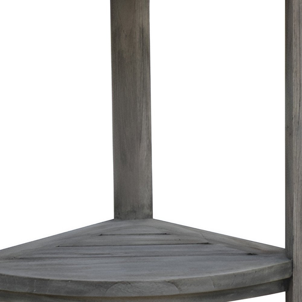 17" Gray Teak Corner Shower Bench With Shelf HomeRoots