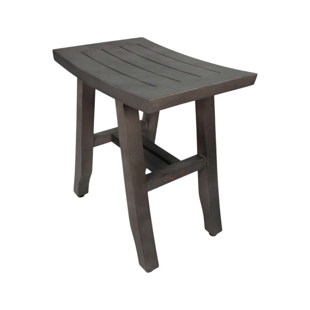 18" Antiqued Gray Teak Rectangular Shower Bench HomeRoots