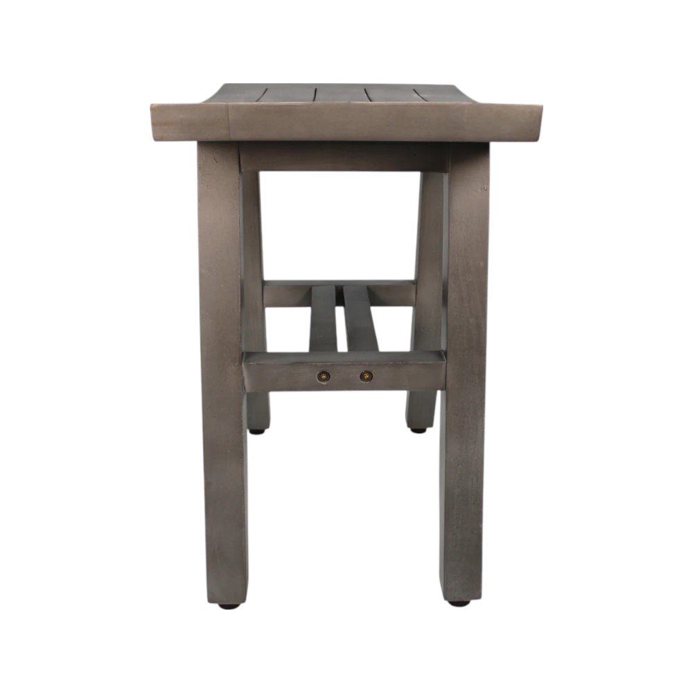 18" Antiqued Gray Teak Rectangular Shower Bench HomeRoots