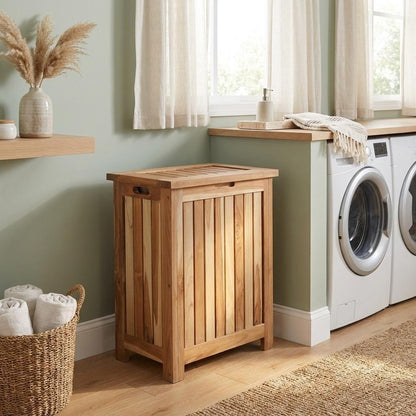 20" Natural Solid Wood Hamper Storage Box HomeRoots