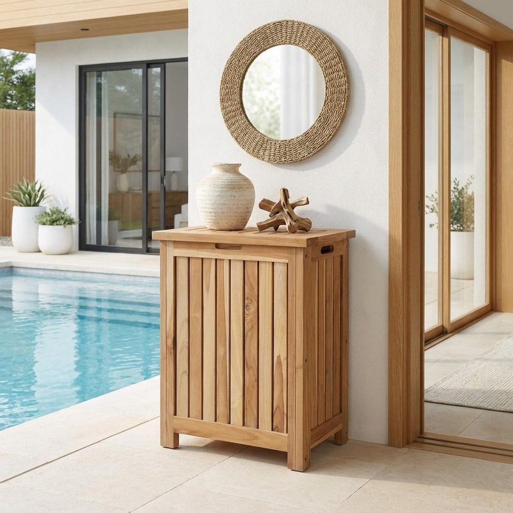 20" Natural Solid Wood Hamper Storage Box HomeRoots