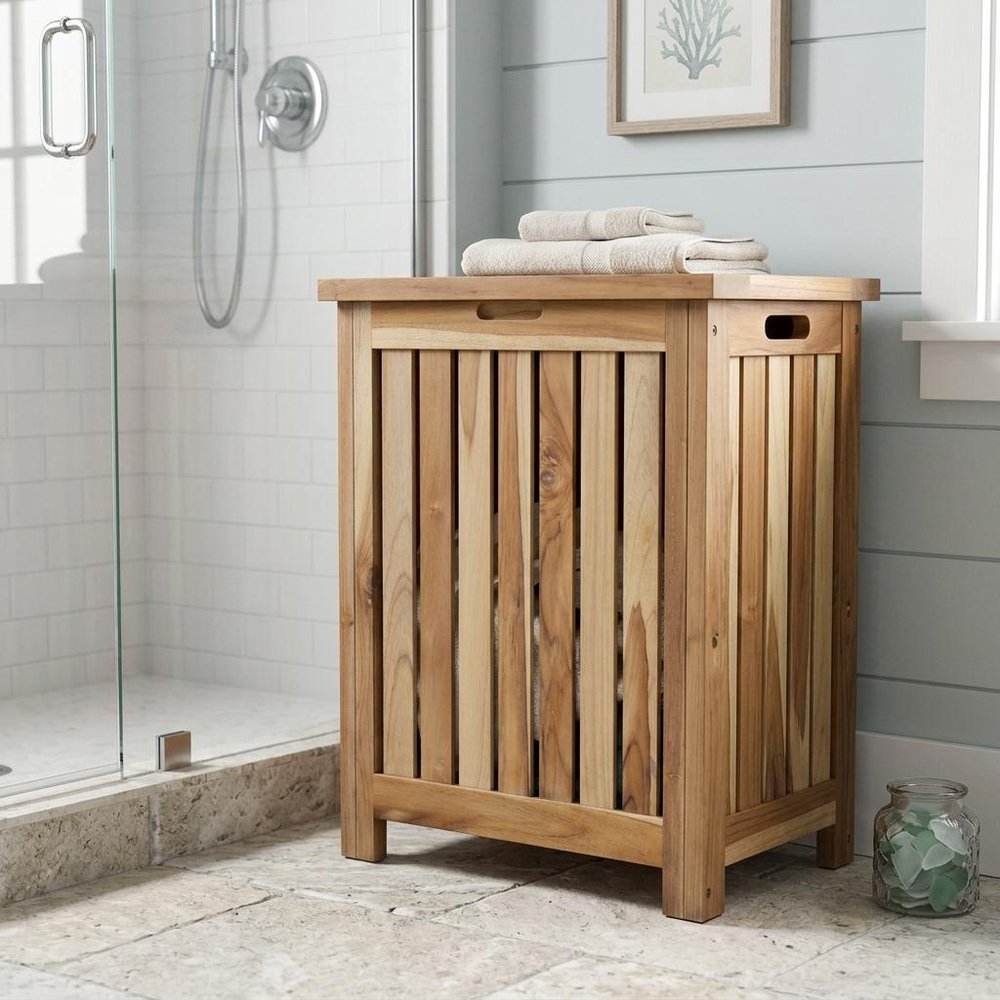 20" Natural Solid Wood Hamper Storage Box HomeRoots