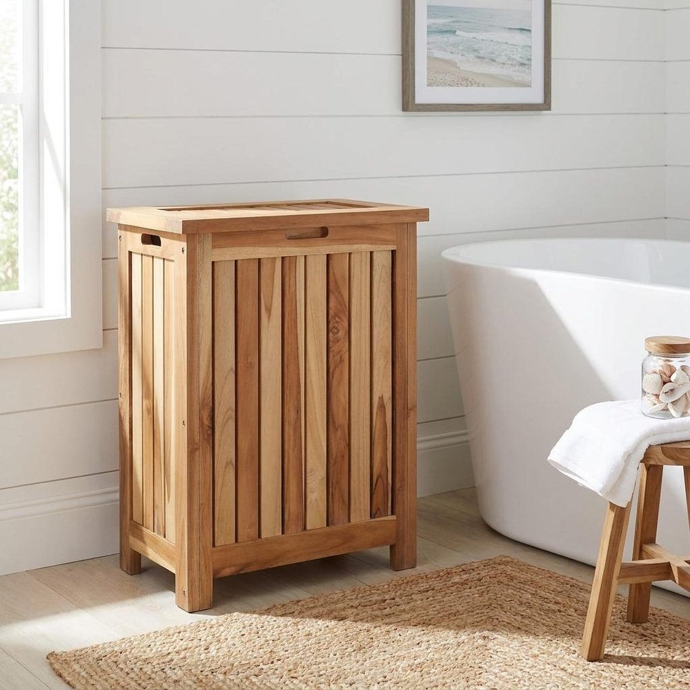 20" Natural Solid Wood Hamper Storage Box HomeRoots