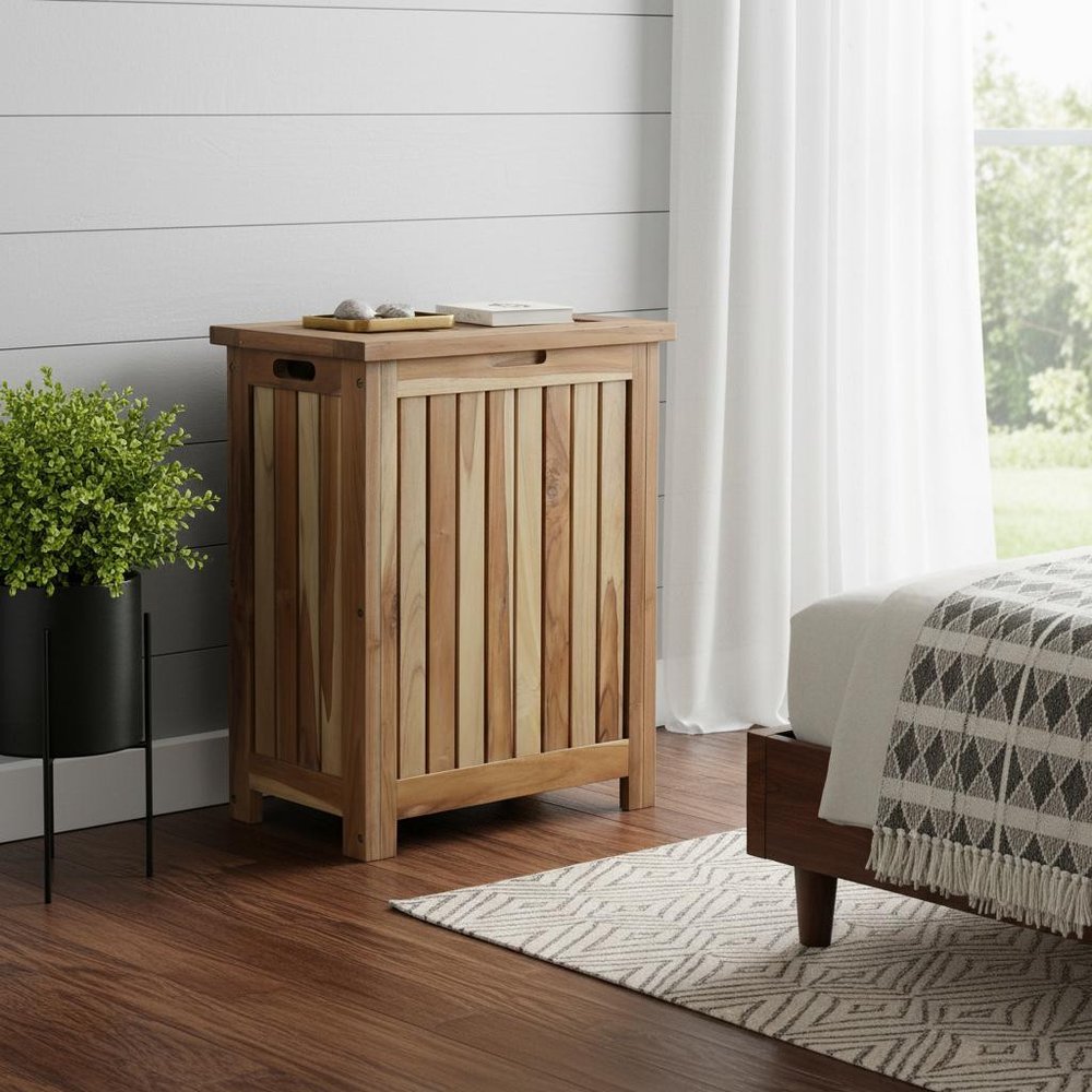 20" Natural Solid Wood Hamper Storage Box HomeRoots