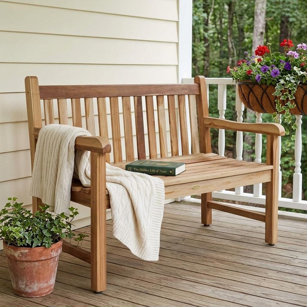 26" Natural Teak Solid Wood Garden Bench HomeRoots