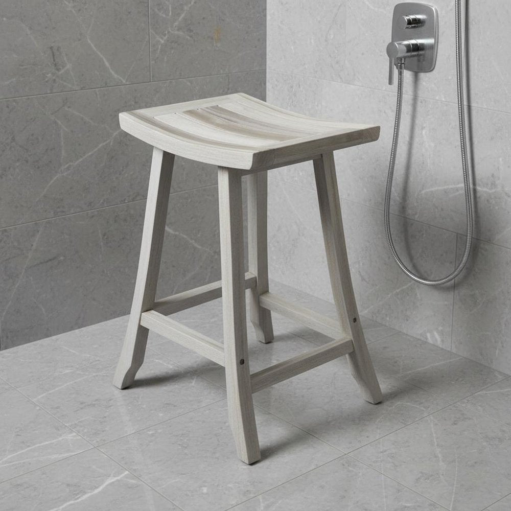 30" X 15" Light Gray Teak Square Shower Bench HomeRoots