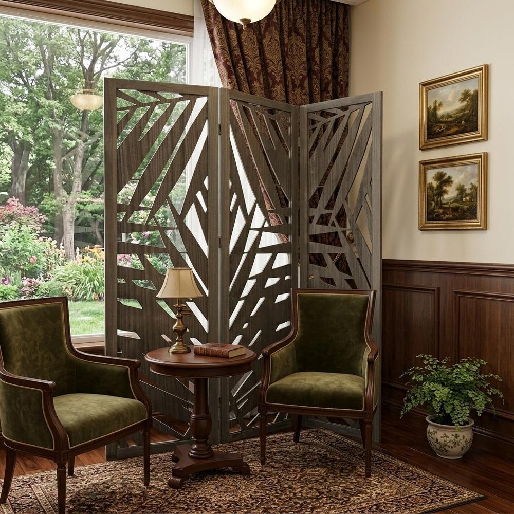 67" Gray Solid Wood Panel Screen Room Divider HomeRoots