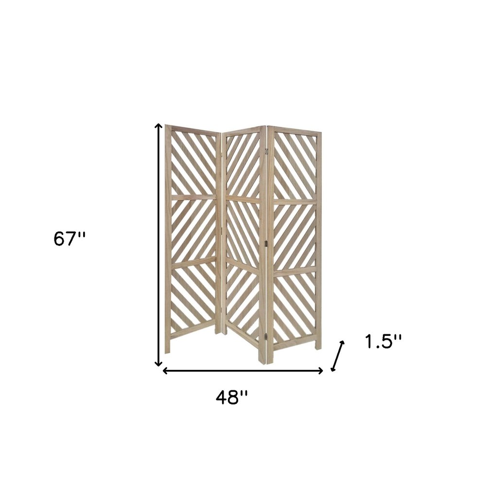 67" Brown Solid WoodFolding Three Panel Screen Room Divider HomeRoots