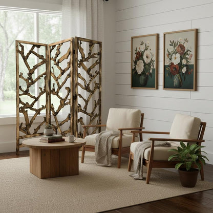 72" Brown Solid Wood Folding Three Panel Screen Room Divider HomeRoots