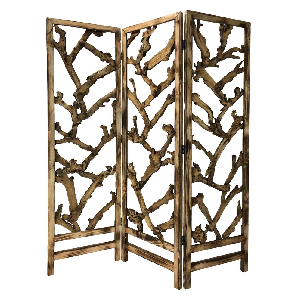 72" Brown Solid Wood Folding Three Panel Screen Room Divider HomeRoots
