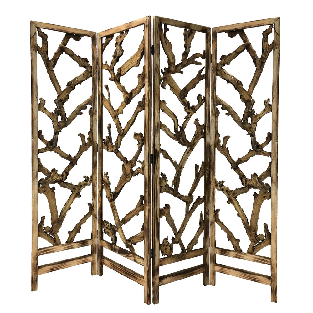 84" Brown Solid WoodFolding Four Panel Screen Room Divider HomeRoots