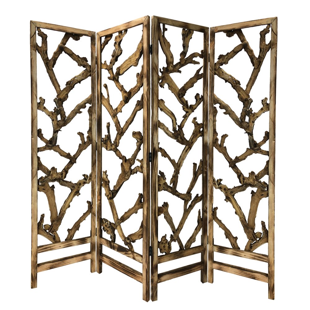 84" Brown Solid WoodFolding Four Panel Screen Room Divider HomeRoots