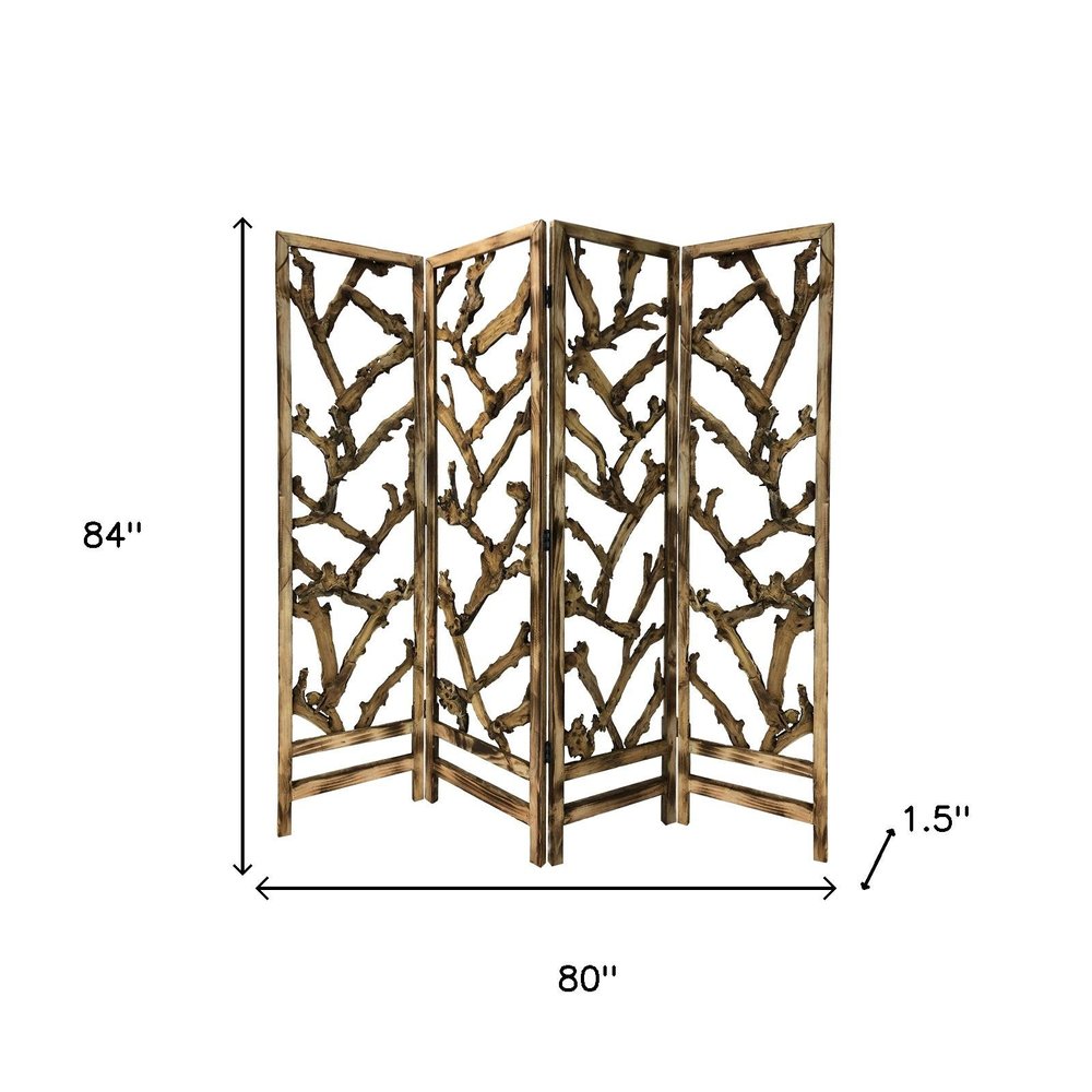 84" Brown Solid WoodFolding Four Panel Screen Room Divider HomeRoots