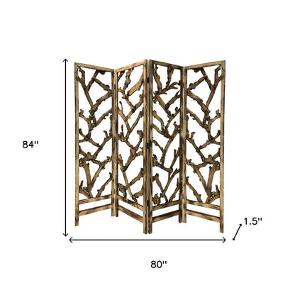 84" Brown Solid WoodFolding Four Panel Screen Room Divider HomeRoots