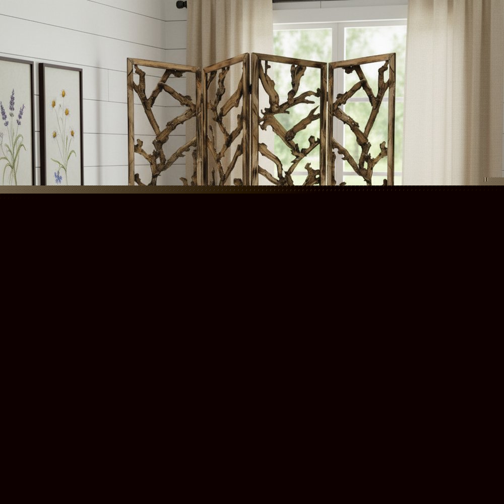84" Brown Solid WoodFolding Four Panel Screen Room Divider HomeRoots