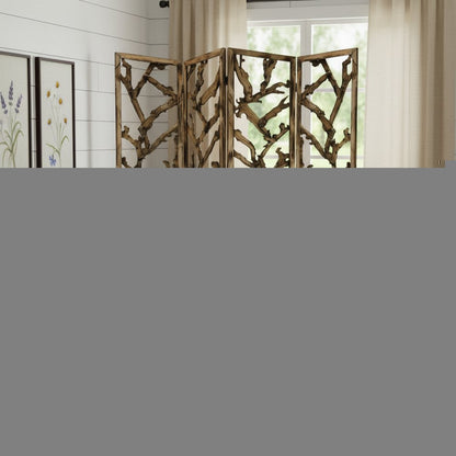 84" Brown Solid WoodFolding Four Panel Screen Room Divider HomeRoots