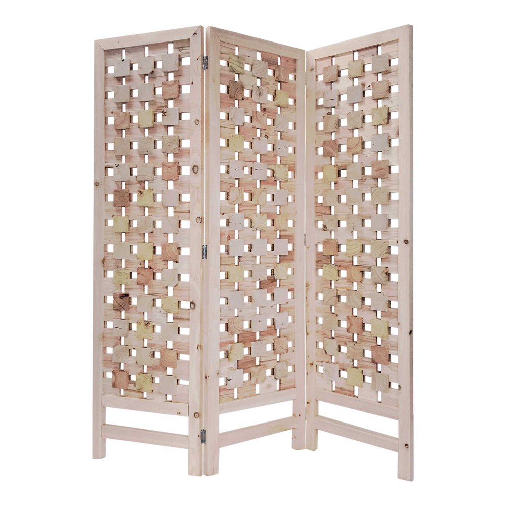 72" Pink Solid Wood Folding Three Panel Screen Room Divider HomeRoots