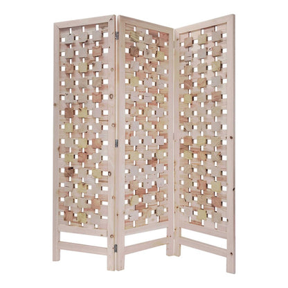 72" Pink Solid Wood Folding Three Panel Screen Room Divider HomeRoots