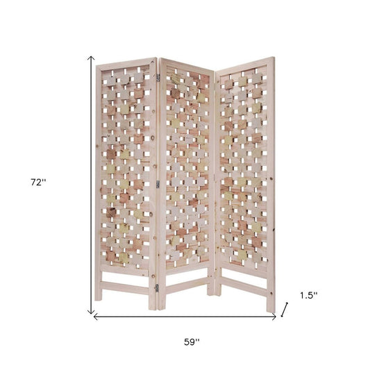 72" Pink Solid Wood Folding Three Panel Screen Room Divider HomeRoots