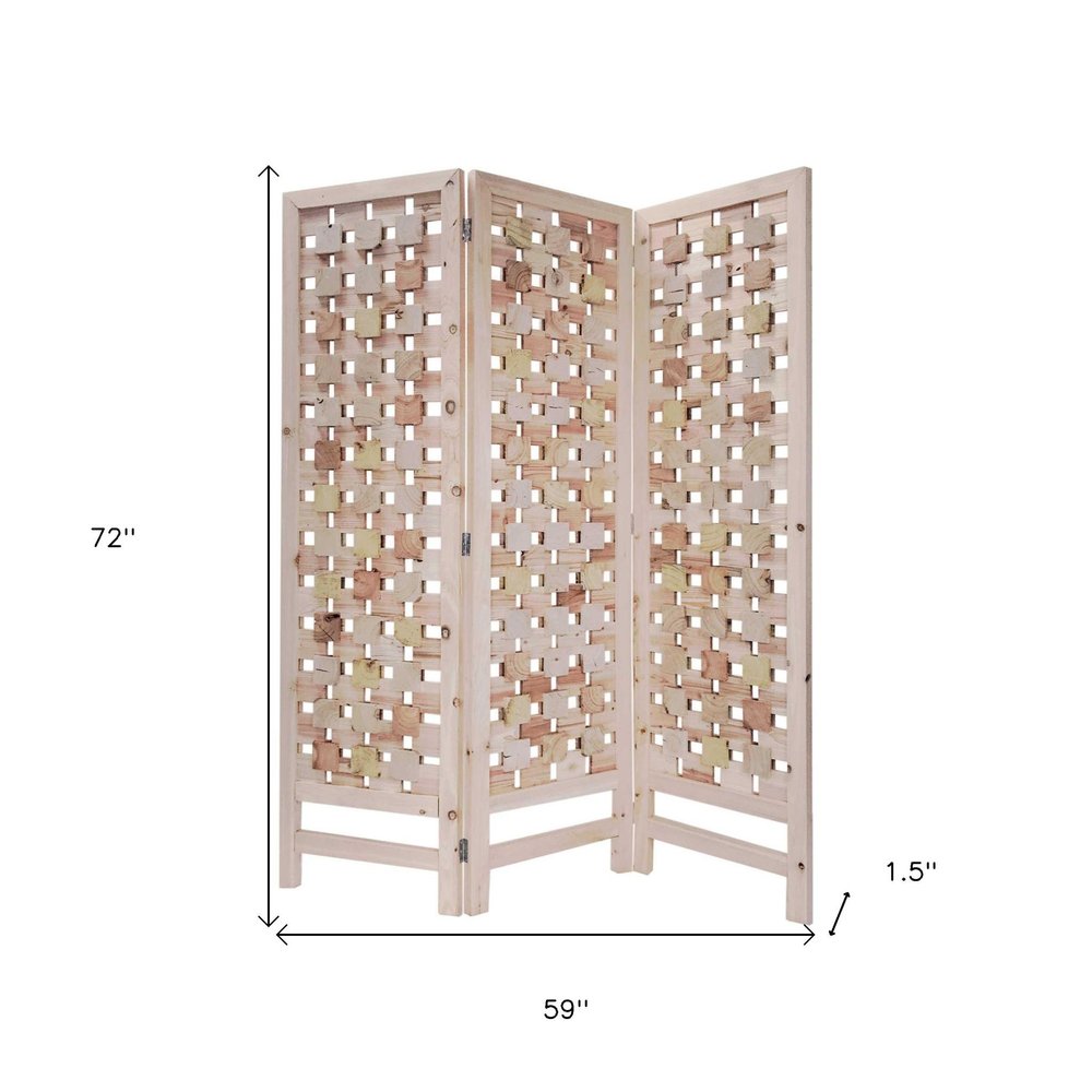 72" Pink Solid Wood Folding Three Panel Screen Room Divider HomeRoots