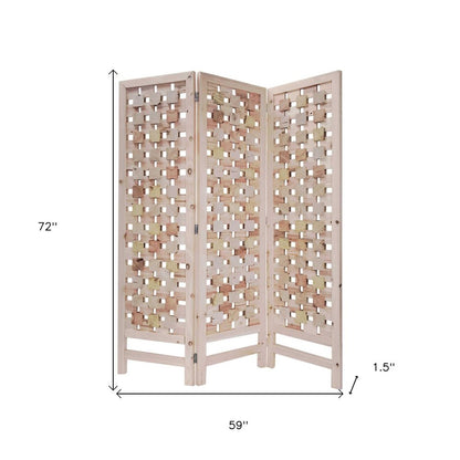72" Pink Solid Wood Folding Three Panel Screen Room Divider HomeRoots
