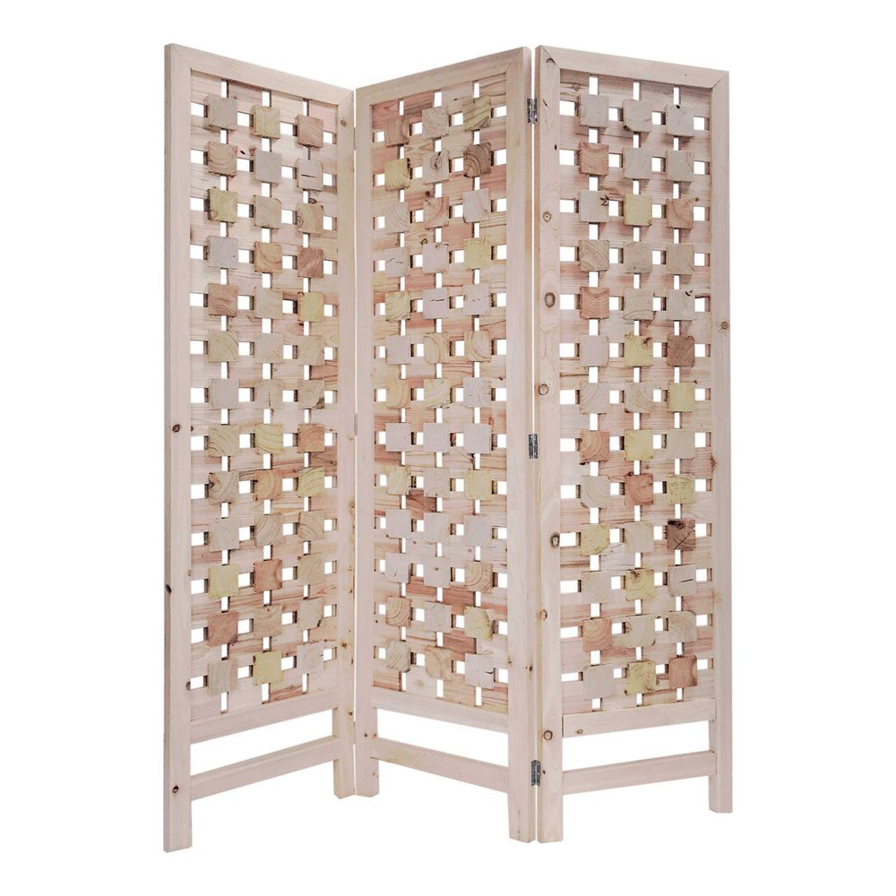 72" Pink Solid Wood Folding Three Panel Screen Room Divider HomeRoots