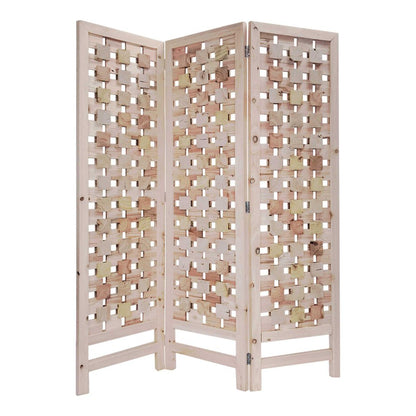 72" Pink Solid Wood Folding Three Panel Screen Room Divider HomeRoots