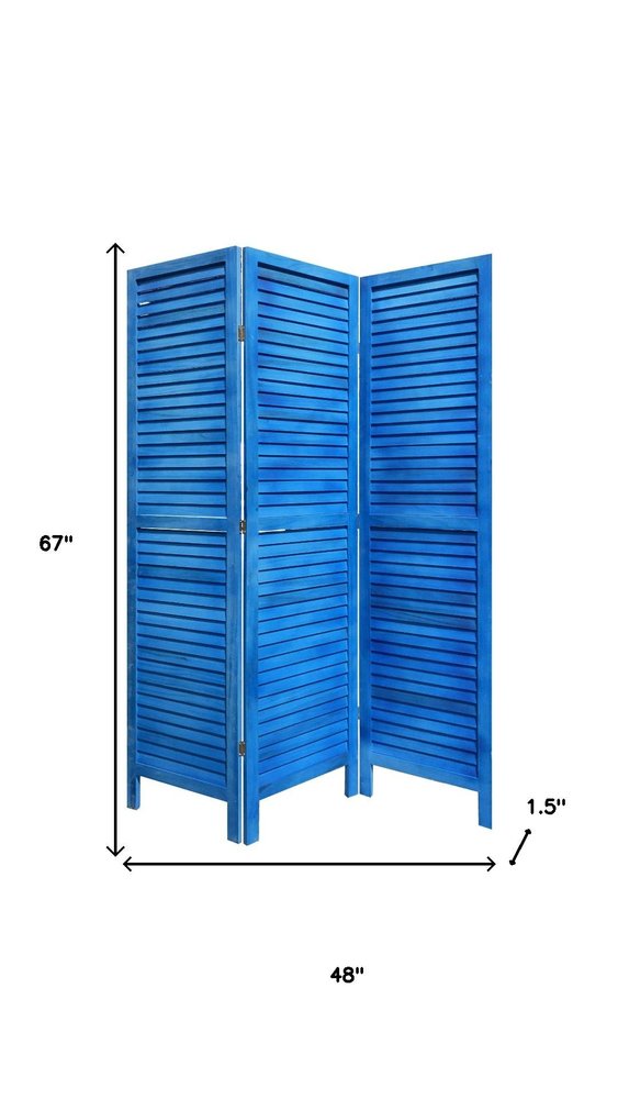 67" Light Blue Folding Three Panel Screen Room Divider HomeRoots