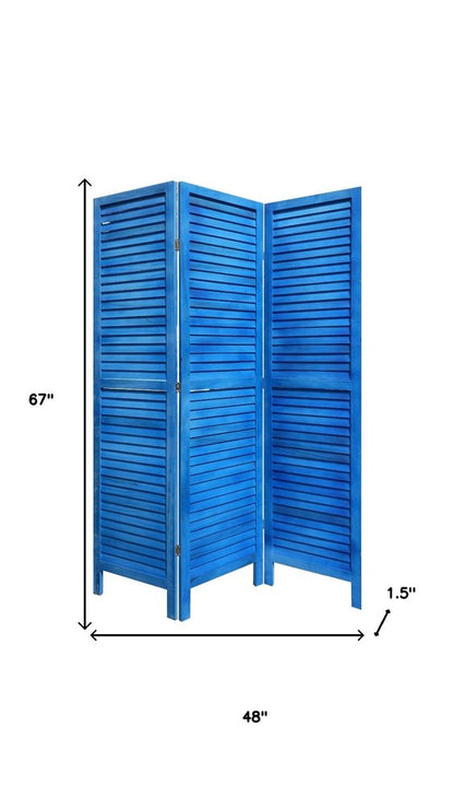 67" Light Blue Folding Three Panel Screen Room Divider HomeRoots