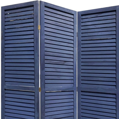 67" Dark Blue Solid Wood Folding Three Panel Screen Room Divider HomeRoots