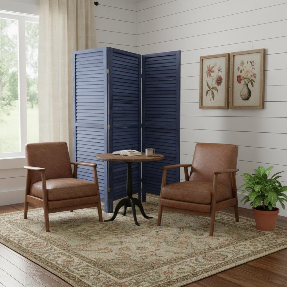 67" Dark Blue Solid Wood Folding Three Panel Screen Room Divider HomeRoots