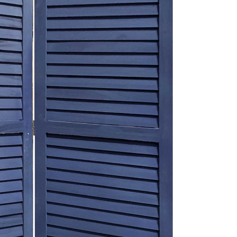 67" Dark Blue Solid Wood Folding Three Panel Screen Room Divider HomeRoots